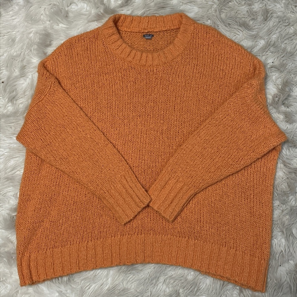 Aerie Sweater Oversize Boxy Fit Orange‎ Pullover Wool Blend Medium Chunky Knit - Picture 8 of 11